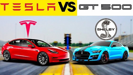 Video: Ford Mustang Shelby GT500 vs Tesla Model 3 Performance! Drag Racing American Muscle Cars