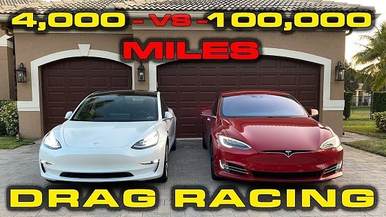 Video: HIGH MILES = LESS POWER? ~100K Mile Tesla Model S P100D vs Model 3 Performance 1/4 Mile