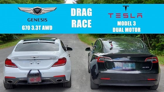 Video: Tesla Model 3 Dual Motor AWD Long Range Vs Genesis G70 3 3T AWD Drag Race
