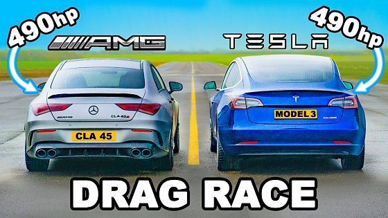 Video: 490hp AMG CLA 45 v Tesla Model 3 Performance: DRAG RACE