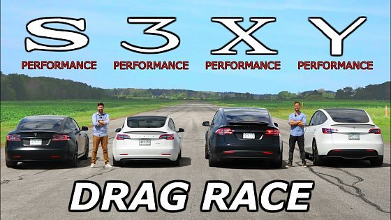 Video: Tesla Model S vs 3 vs X vs Y - PERFORMANCE Models // DRAG &amp; ROLL RACE