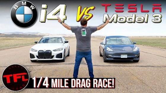 Video: Tesla Model 3 Performance vs BMW I4 Does BMW FINALLY Win a Drag Race Against The Reigning Champ?