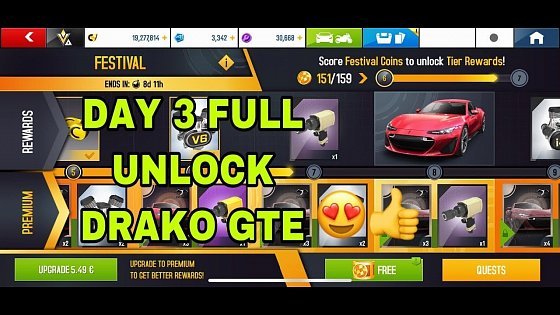 Video: Asphalt 8, Day 3 Full, Unlock Drako GTE, Festival Check Out 