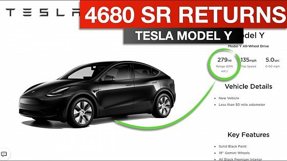 Video: BREAKING: Tesla Model Y Standard Range (4680 Battery) Returns