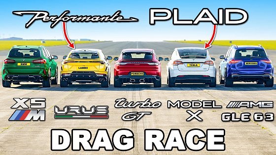 Video: The World&#39;s Quickest SUVs: DRAG RACE! New Urus PERF v Model X PLAID v X5M v Turbo GT v GLE 63 S